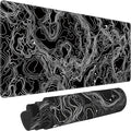 Black with White Topographic Line Large Mouse Pad,Gaming Keyboard Desk Pad,Extended Mouse Mat Non-Slip Rubber Base with Stitched Edges for Office Game Home XL 31.5"x11.8"