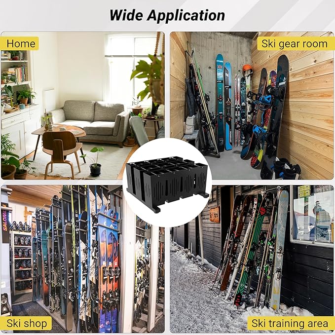 12-Pair Ski Storage Rack w/Width-Adjustable Fixing Bars, Heavy Duty Metal Freestanding Ski Rack - Ideal Organizer for Garage, Home and Store, 26" L ×25.2" W ×13.6" H
