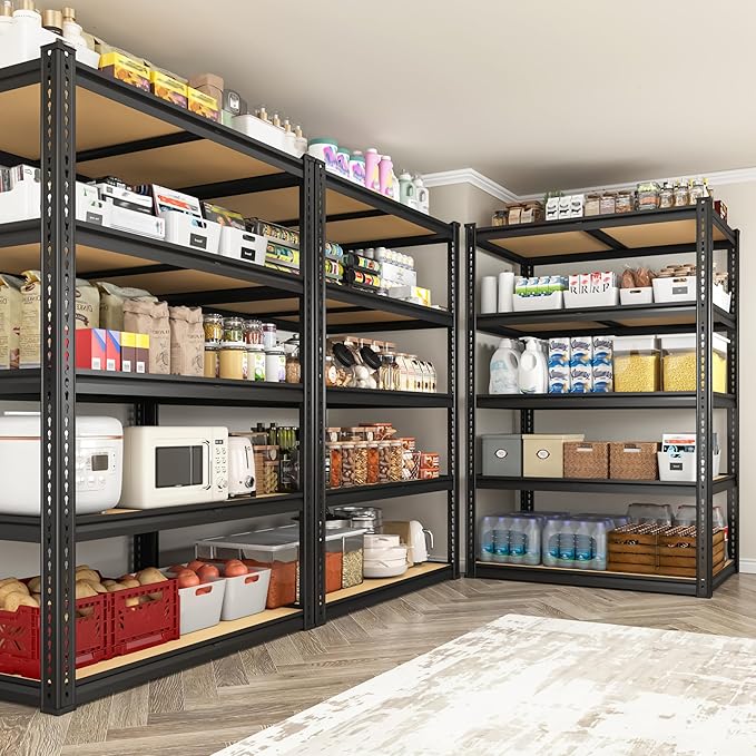 2050LBS Storage Shelves Heavy Duty 5 Tier Garage Storage Shelving, Adjustable Metal Shelving Unit Utility Rack Shelf for Warehouse, Pantry, Closet, 72" H x 35.56" W x 16" D, Black.2PCS