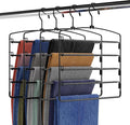 Fontaines Luxury 5 Tier Pants Hangers 4 Pack - Ultra Slim & Space Saving - Heavy Duty Metal Swivel Hook with Swing Arm for Clothing, Jeans, Slacks, Skirts, Leggings & Dress Pant Closet Organization