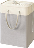 Simple Houseware 75L Collapsible Laundry Hamper, Rectangle Cotton Basket with Drawstring Closure and Handles, Gray