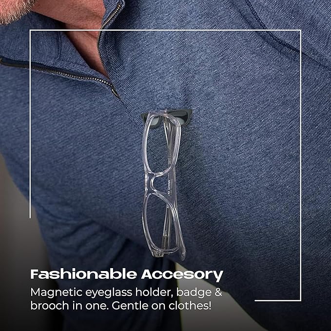 Readerest Magnetic Eyeglass Holders, Eyewear Accessory for Readers, Sunglasses, ID & Work Badges, Gift for Dad & Grandpa, USA Made (Black Shades)