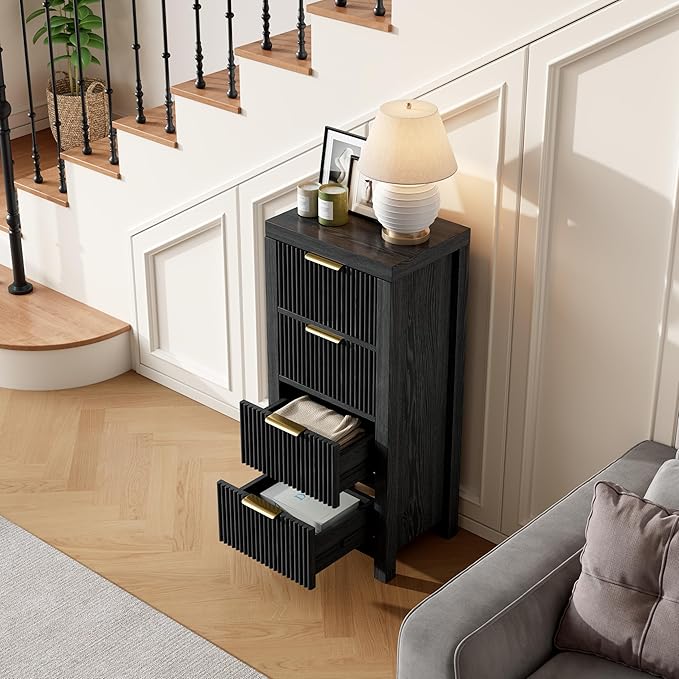 Modern Solid Wood Chest of Drawers, Multifunctional Large-Capacity Storage Drawer Cabinet, Dresser Organizer with Metal Handle, for Hallway, Entryway, Black