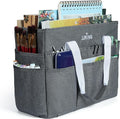 JJRING Craft Organizer Tote Bag, Large Art Storage Caddy with Multiple Pockets, Gray Sewing Bag for Art, Craft, Scrapbooking, School, Medical, and Office Supplies Storage