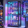 Display Cabinet with Glass Doors, 71'' Tall Curio Cabinet with RGB Lights for Collectibles, LED Display Case with Removable Shelf for Book/Medal/Figure, Black