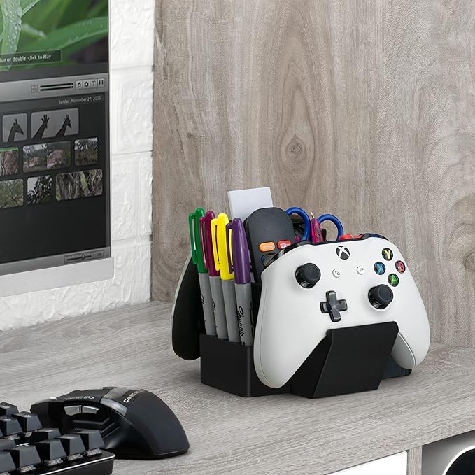 BRAINWAVZ Dual Game Controller, TV Remote Control & Stationary Storage Desktop Organizer Holder, Universal Design for Xbox ONE PS5 PS4 PC Gamepads, Reduce Clutter (D03)