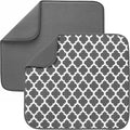 S&T INC. Dish Drying Mat 2 Pack, 16” x 18”, Absorbent Microfiber Kitchen Counter Mat, Dish Drying Pad for Dishes, Utensils, Pots and Pans, Large, Grey and Grey Trellis