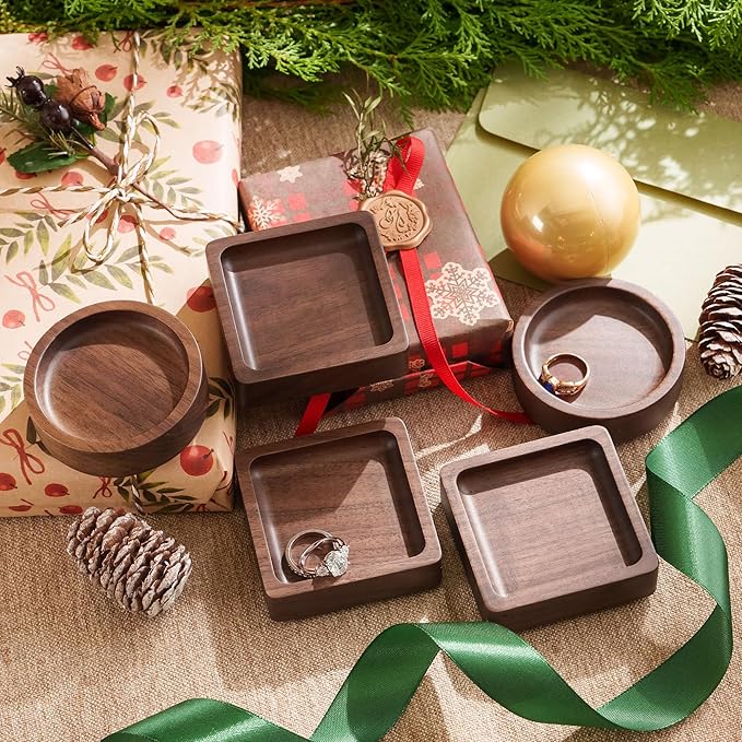 Walnut Wood Ring Holder, Engraved Jewelry Dish and Storage Tray, Unique Gift for Her, Valentine’s Day Gift