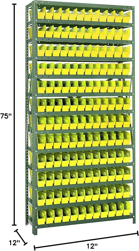 Quantum Storage Systems 1275-100YL Solid Heavy Duty 13 Shelves 144 Economy Yellow Bins 75" H x 36" W x 12" D