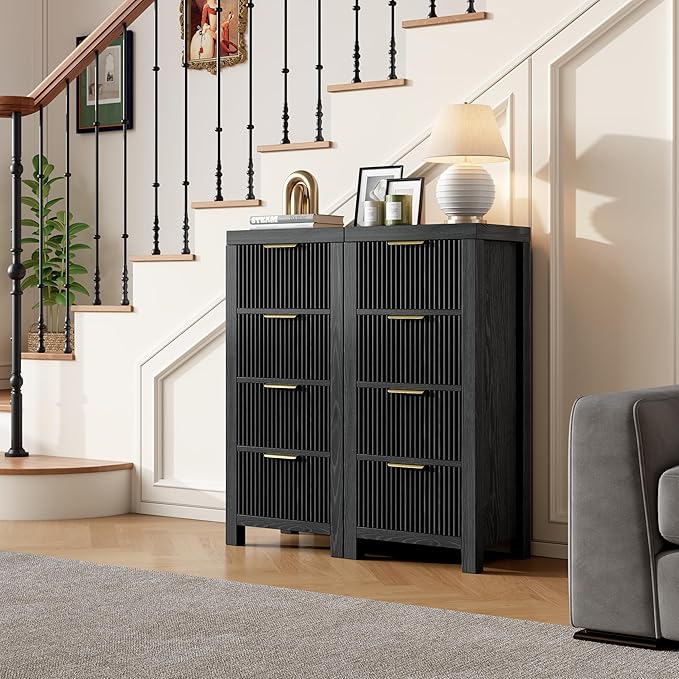 Modern Solid Wood Chest of Drawers, Multifunctional Large-Capacity Storage Drawer Cabinet, Dresser Organizer with Metal Handle, for Hallway, Entryway, Black X2