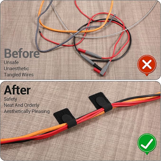 80 Pack Reusable Cable Ties - Self-Adhesive Hook & Loop Straps for Cord Management, Under Desk Wire Organizer, Data Cables, Headphone, Charger, Home Office Use