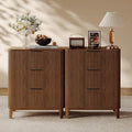 3 Drawer Fluted Dresser for Bedroom Set of 2, Modern Closet Dressers Chest of Drawers, 23.6" Rustic Wood Nightstand 3-Drawer Dresser Bedside Table, Curved End Table with 3 Large Drawers Walnut