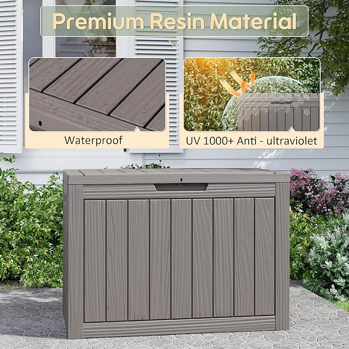 Outdoor Storage Box, Weather-Resistant Resin Deck Box for Patio, Balcony, Poolside, Holds Garden Tools & Cushions (45 Gallon, Gray)