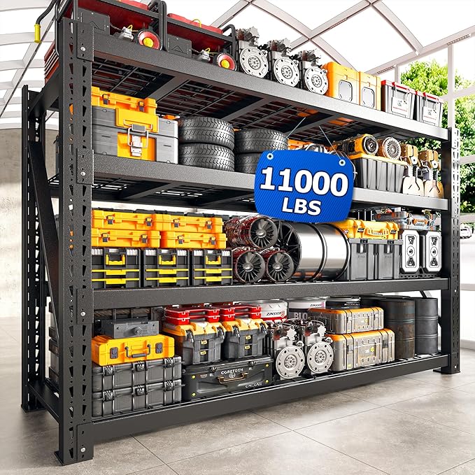 Bepatio 11000LBS Garage Shelving Heavy Duty, 72" H Storage Shelves Adjustable 4-Tier Metal Shelves, Industrial Shelving for Garage,Shop, Warehouse, Basement, Commercial, 72" H× 60" W × 24" D, Black