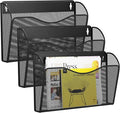 3 Single Pocket Wall File Holder, Mesh Hanging File Folder Paper Organizer, Vertical Wall Mounted Mail Basket, Storage Organization Magazine Rack for Office, Home and School, Black