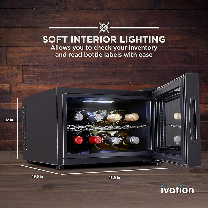 Ivation Premium 8 Bottle Horizontal Thermoelectric Wine Cooler/Chiller Counter Top Red & White Wine Cellar w/Digital Temperature, Freestanding Refrigerator Quiet Operation Fridge