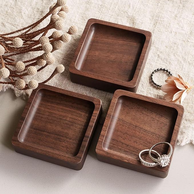 Walnut Wood Ring Holder, Engraved Jewelry Dish and Storage Tray, Unique Gift for Her, Valentine’s Day Gift