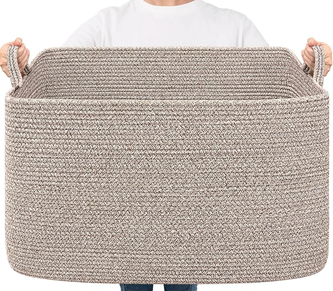Goodpick Blanket Basket, Woven Baskets for Storage, Extra Large Storage Basket for Clothes, Toys, Dirty Clothes Basket for Laundry, Living Room, 23.6" x 15.7" x 13.8", Brown, 85L