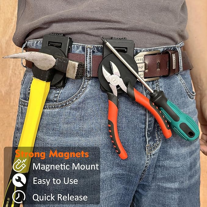MUTUACTOR Tool Holster Belt Clip,Heavy-Duty Magnetic Tool Holder for Belt Clip,Anti-Slip Strong Magnetic Clips Tool Belt Accessories for Hammer Screwdrivers Adjustable Wrench Heavy Tools Hardware