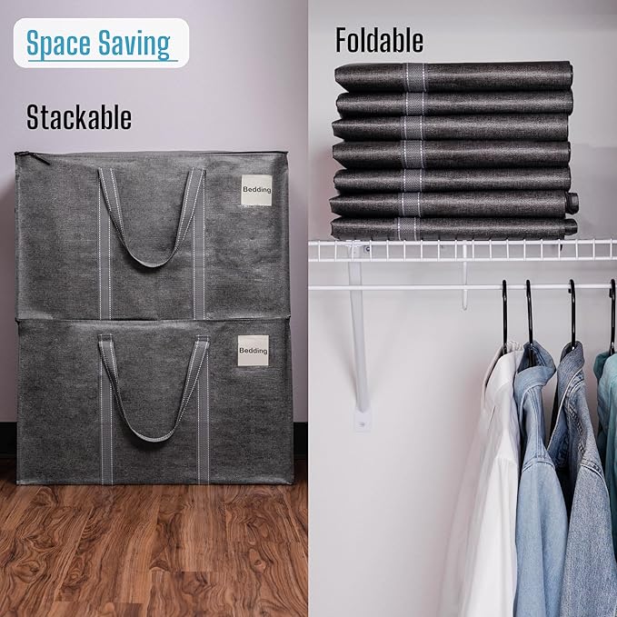 VENO 4 Pack Moving Bags and Large Christmas Storage Bins with lids. Alternative to Moving Boxes, Packing Supplies for College. Extra Large Heavy Duty Totes for Packaging (Dark Gray, 4 Pack)