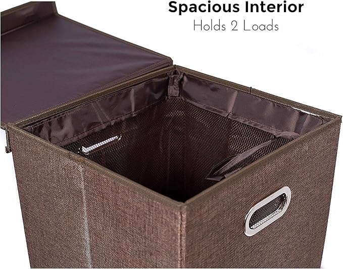 BIRDROCK HOME Single Laundry Hamper with Lid and Removable Liner | Linen | Easily Transport Laundry | Foldable Hamper | Cut Out Handles