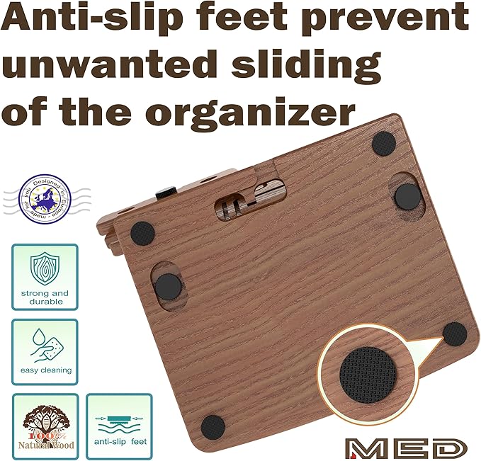 MED Wood Phone Docking Station – Nightstand Desk Organizer for Phone, Watch, Wallet & Tablet – Gift for Men, Husband, Dad & Women – Wooden Charging Stand, (Dark Walnut, Model 2)