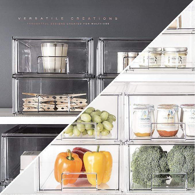 BINO | Stackable Plastic Storage Drawers, Large - 6 Pack | THE CRATE COLLECTION | Multi-Use Storage Bins with Drawers | BPA-Free | Pantry Organization | Home Organization | Fridge Organizer