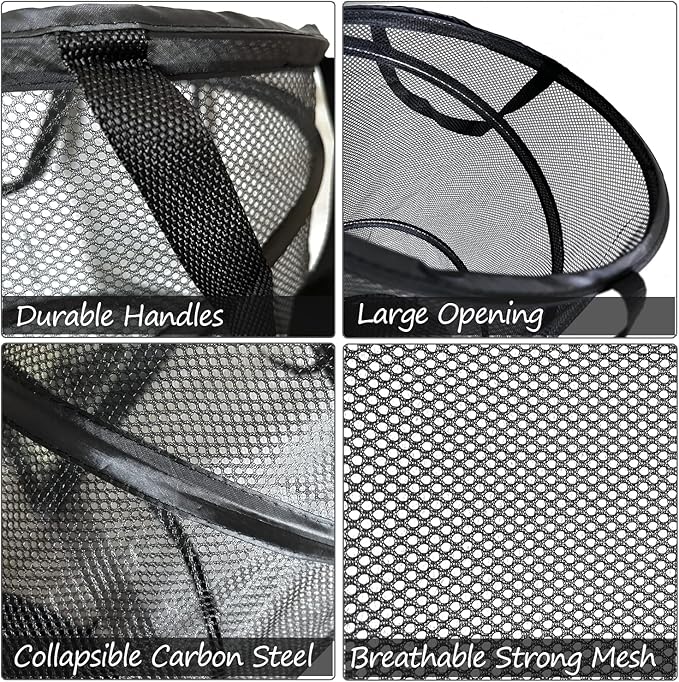 BATTOO Black X-Large Collapsible Laundry Basket Foldable Mesh Pop Up Hamper with Handles for Laundry Room, Bathroom, Kids Room, College Dorm, Travel, Camping, Gift Basket