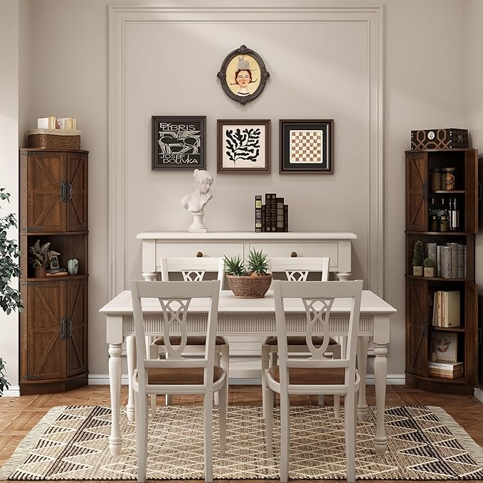 Vabches 64.8" Tall Farmhouse Corner Cabinet with 4 Doors and 5 Storage Shelves, Farmhouse Storage Cabinet with Barn Door Design, Home Space Saver for Living Room, Kitchen, Laundry Room,Brown
