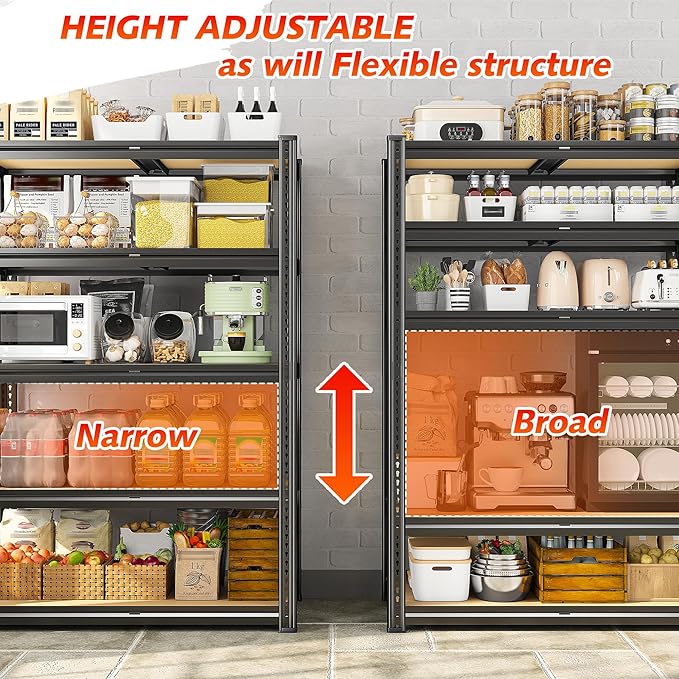 REIBII 72.1'' Storage Shelves 2250LBS Garage Shelving Heavy Duty 5 Tier Heavy Duty Shelving Adjustable Metal Shelves for Warehouse Basement Kitchen Pantry, 72.1" H x 35.5" W x18 D, 1 Pack