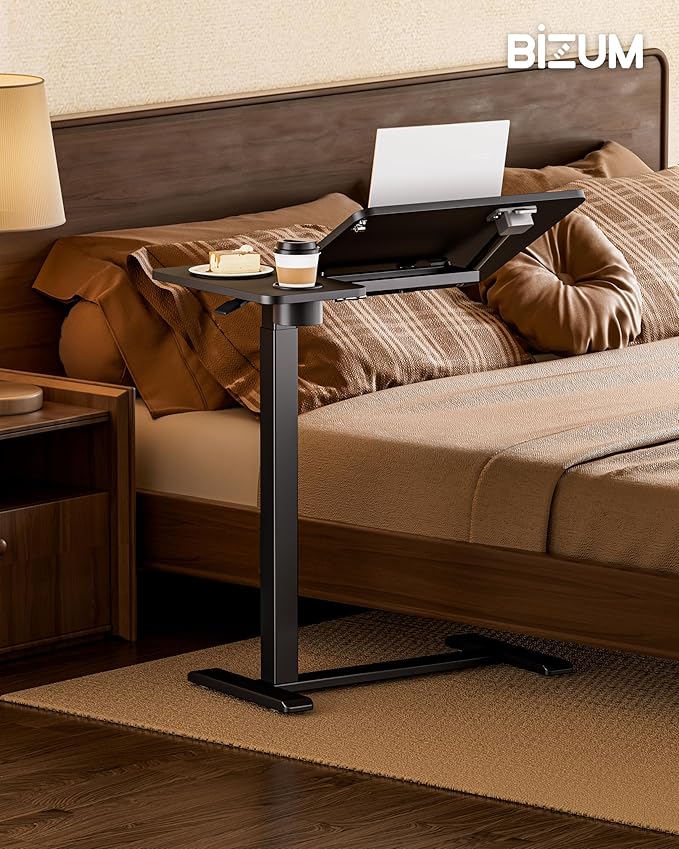 BZIUM Overbed Bedside Table with Hidden Wheels, Adjustable Medical Tilt Top Hospital Bed Table Over The Bed, Rolling Desk Mobile Standing Desk for Hospital&Home Use (Black)