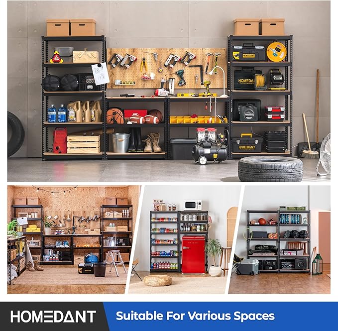 HOMEDANT 5-Tier Laminated Boltless Heavy Duty Metal Shelving Unit Adjustable Garage Storage Utility Rack Shelves Organization Multipurpose Shelf Warehouse Industrial (2, (M) 35.9" W, Black)