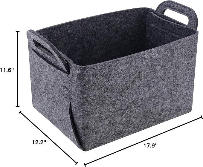 Minoisome Storage Basket Felt Storage Bin Collapsible& Convenient Box Organizer with Carry Handles for Office Bedroom Closet Babies Nursery Toys Laundry (Grey, 17.9inch（L）×12.2inch（W）×11.6inch（H）)