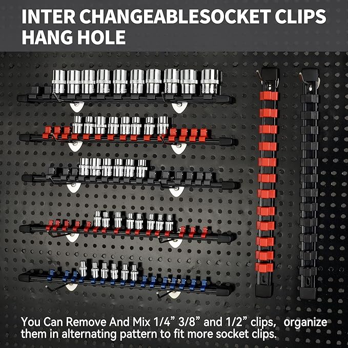 Socket Organizer Drive ABS Tools - Black Socket Holder, Premium Quality 6 Pieces Socket Holders Kit 1/4-Inch x 32 Clips, 3/8-Inch x 30 Clips, 1/2-Inch x 24 Clips（6PC,Black)