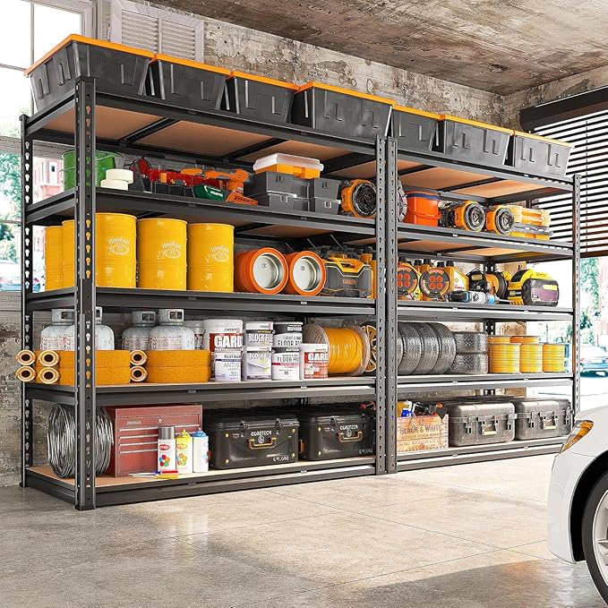 REIBII 48" W Garage Shelving 3020LBS Storage Shelves 5 Tier Heavy Duty Shelving Adjustable Garage Shelves for Basement, Warehouse, Commercial, Easy Assemble, 48" W x 72" H x 24" D, 2PC