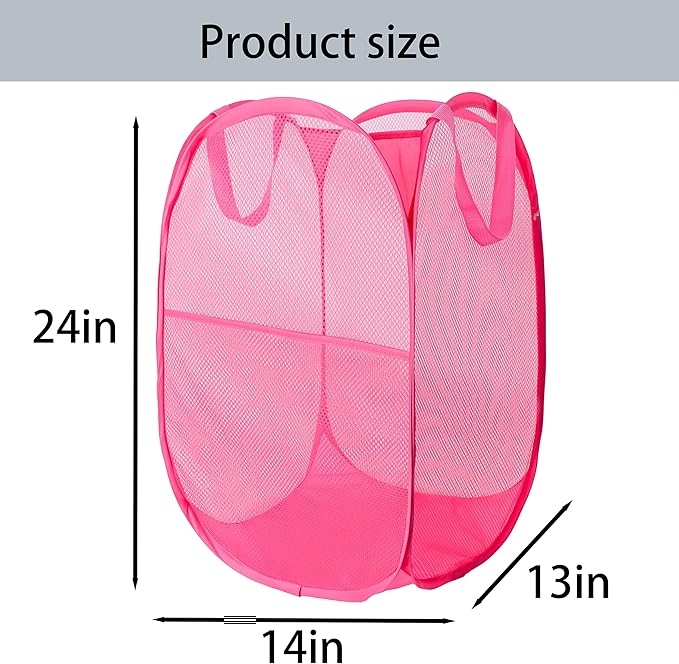 Foldable Mesh Popup Laundry Hamper,Laundry Basket Easy to Open and Fold for Dorm,Travel, College Dorms, and More (2 pink)