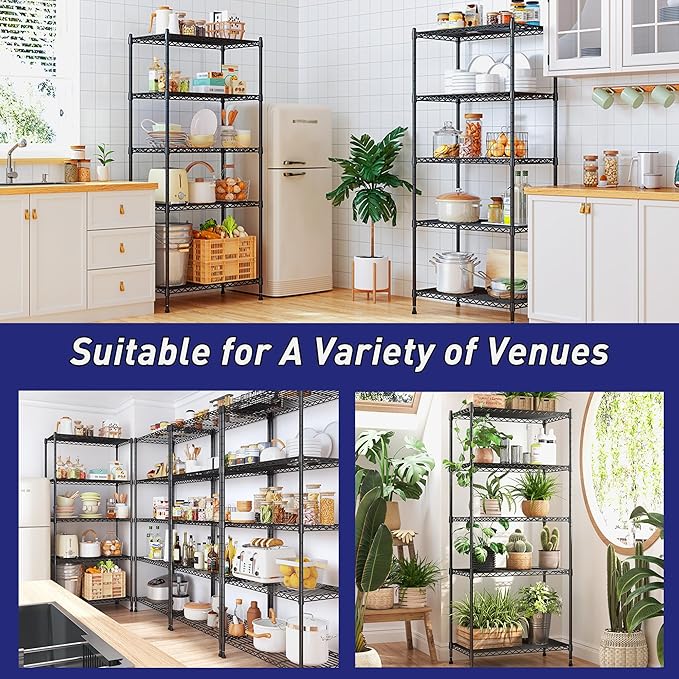 59.4" H x 21.5" W x13.6 D 5-Tier Storage Shelves 1010LBS Wire Shelving Adjustable Metal Shelving Unit Pantry Shelves Sturdy Steel Commercial Shelf for Kitchen Pantry Closet Laundry School