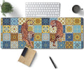Mexican Tile Tiger Large Mouse Pad, Vintage Aesthetic Gaming Desk Mat, XL Keyboard Desk Pad Mat for Desktop, 31.5"x11.8" Non-Slip Base Big Mousepad with Stitched Edges