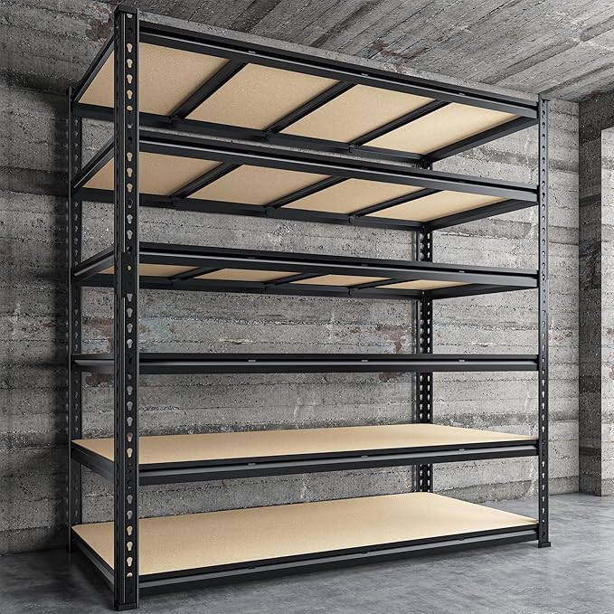 55" W Storage Shelves, 3060LBS Garage Shelving, 6-Tier Heavy Duty Shelving, Adjustable Metal Shelving Unit for Garage, Warehouse, Pantry, Kitchen, 55" W × 24" D × 84" H, Black