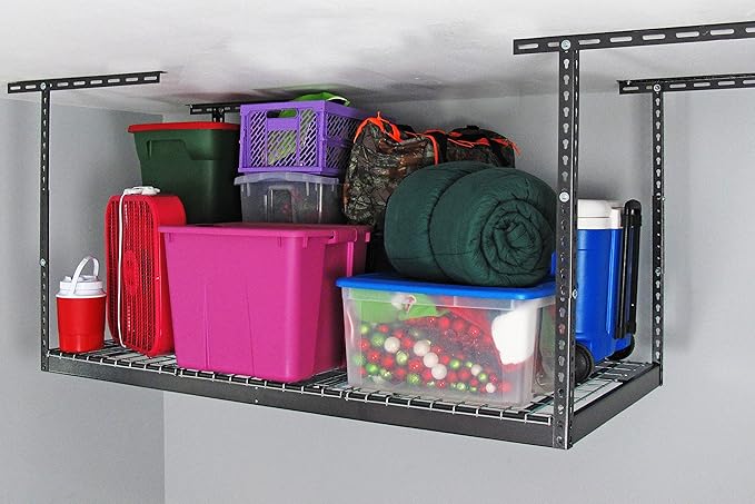 MonsterRax Overhead Garage Storage Rack - Heavy Duty 400 lb Capacity, Adjustable Shelving, Ceiling Mount 3x6 Hammertone (18"-33")