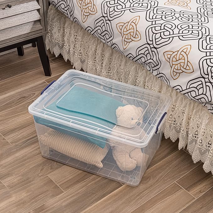 Superio Storage Bins with Lids- Clear Boxes for Organizing, Stackable Plastic Containers- BPA Free, Non-Toxic, Odor Free, Organizer for Home, Office, Dorm (6 Pack, 85 Qt (Wheeled))