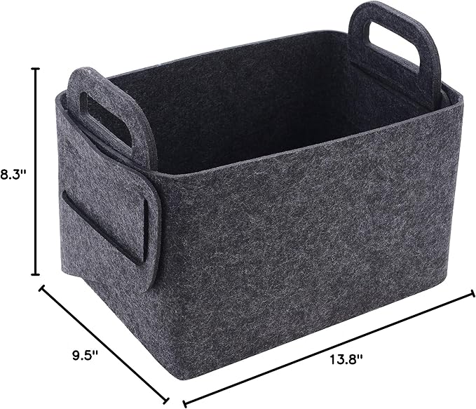 Storage Basket Felt Storage Bin Collapsible& Convenient Box Organizer with Carry Handles for Office Bedroom Closet Babies Nursery Toys Laundry (Dark grey, 19.9inch（L）×13.6inch（W）×12.6inch（H）)