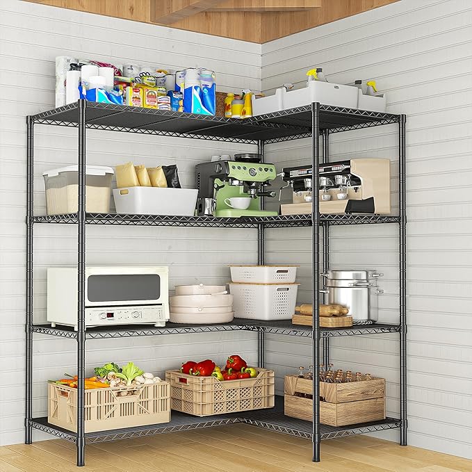 RRomorgniz 52.4W Wire Shelving Rack, 4Tier Metal Shelving Unit,1120LBS Heavy Duty Storage Shelves,Adjustable Pantry Shelves, Metal Shelf and Storage Rack,Industrial Shelving 52.4Wx13.8Dx59H,2PCS