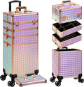 AROUS 5 in 1 Rolling Makeup Train Case Cosmetology Case on Wheels Large Cosmetic Organizer Travel Cart for Hairstylist Artist Nail Beauty Salon Barber,Colorful