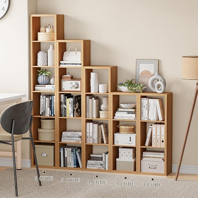 Cube Storage Organizer Bookcase, 3 Tier Decorative 11 inch Open Back Cubical Shelf with Thickened Border, Display Bookshelf for Living Room, Home Office, Sturdy Room (Natural Oak, 3 Cube)