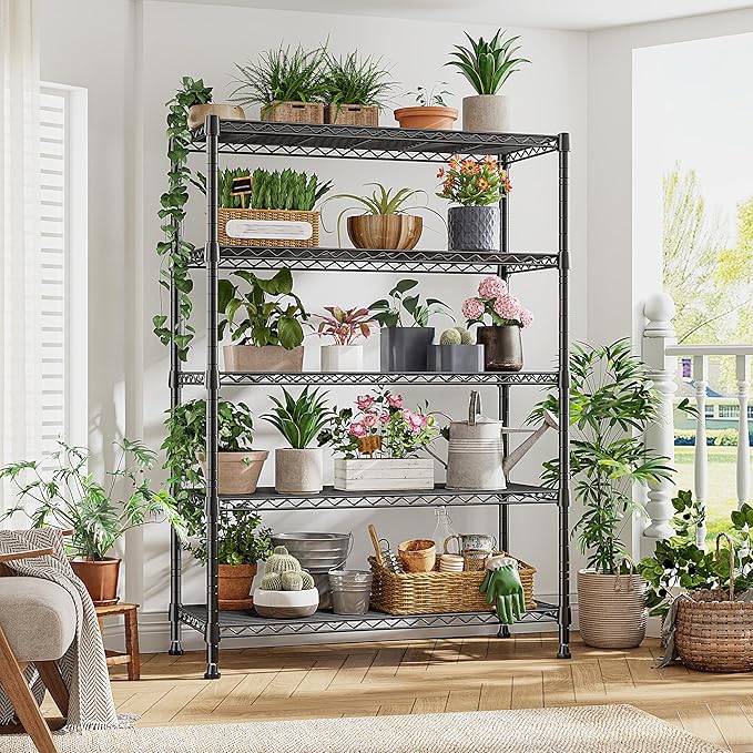 REIBII 1653LBS Storage Shelves with Wheels,76.1" H Metal Shelving 5-Tire Adjustable Wire Shelving Pantry Shelves for Garage Shelving, Pantry, Kitchen, Closet, Commercial,15.7" D x 35.4" Wx76.1 H