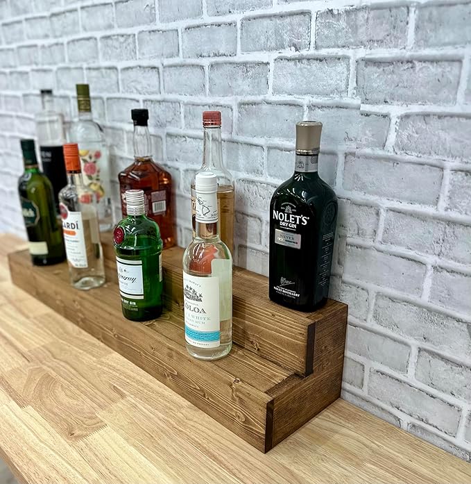 Tiered Bottle Shelf | 2 Tier Liquor Bottle Display | Bar Organization | Display Shelf | Wine Shelf | Bar Display | Kitchen Counter Shelf (36, Early American)