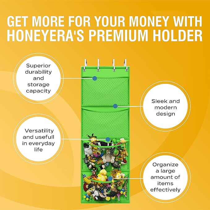 Honeyera Storage for Stuffed Animal - Over Door Organizer for Stuffies, Baby Accessories, and Toy Plush/Easy Installation with Breathable Hanging Pockets (Green)