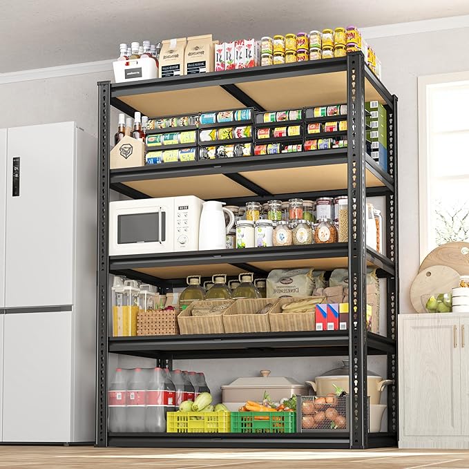 2050LBS Storage Shelves Heavy Duty 5 Tier Garage Storage Shelving, Adjustable Metal Shelving Unit Utility Rack Shelf for Warehouse, Pantry, Closet, 72" H x 35.56" W x 16" D, Black.2PCS