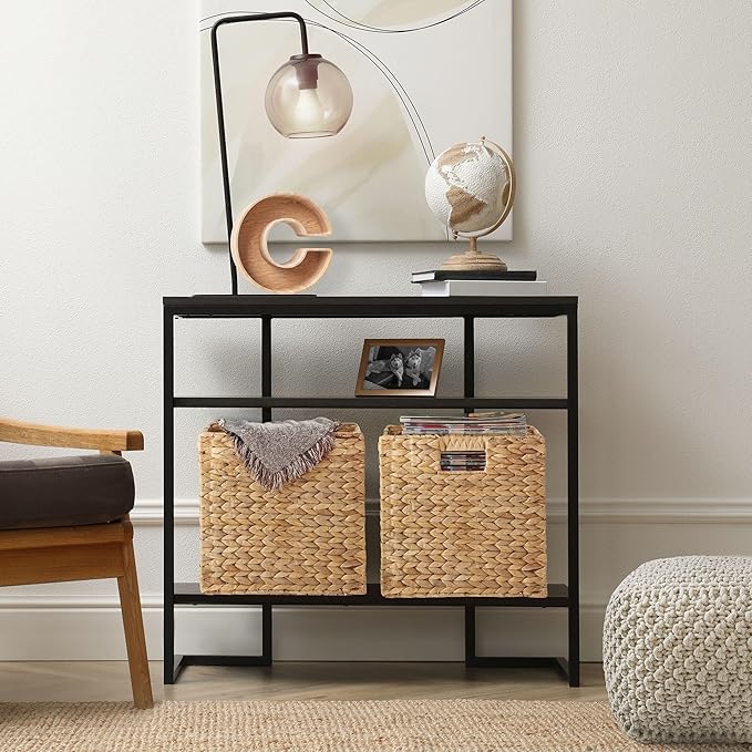 Casafield 13" x 13" Water Hyacinth Storage Baskets, Natural - Set of 6 Collapsible Cube Organizers, Woven Bins for Bathroom, Bedroom, Laundry, Pantry, Shelves